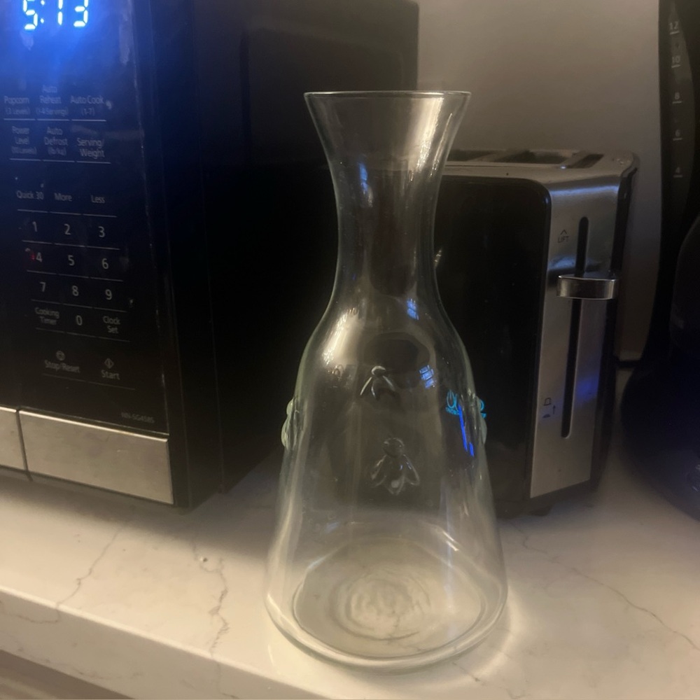 Clear Glass Vase with Embossed Bee Design